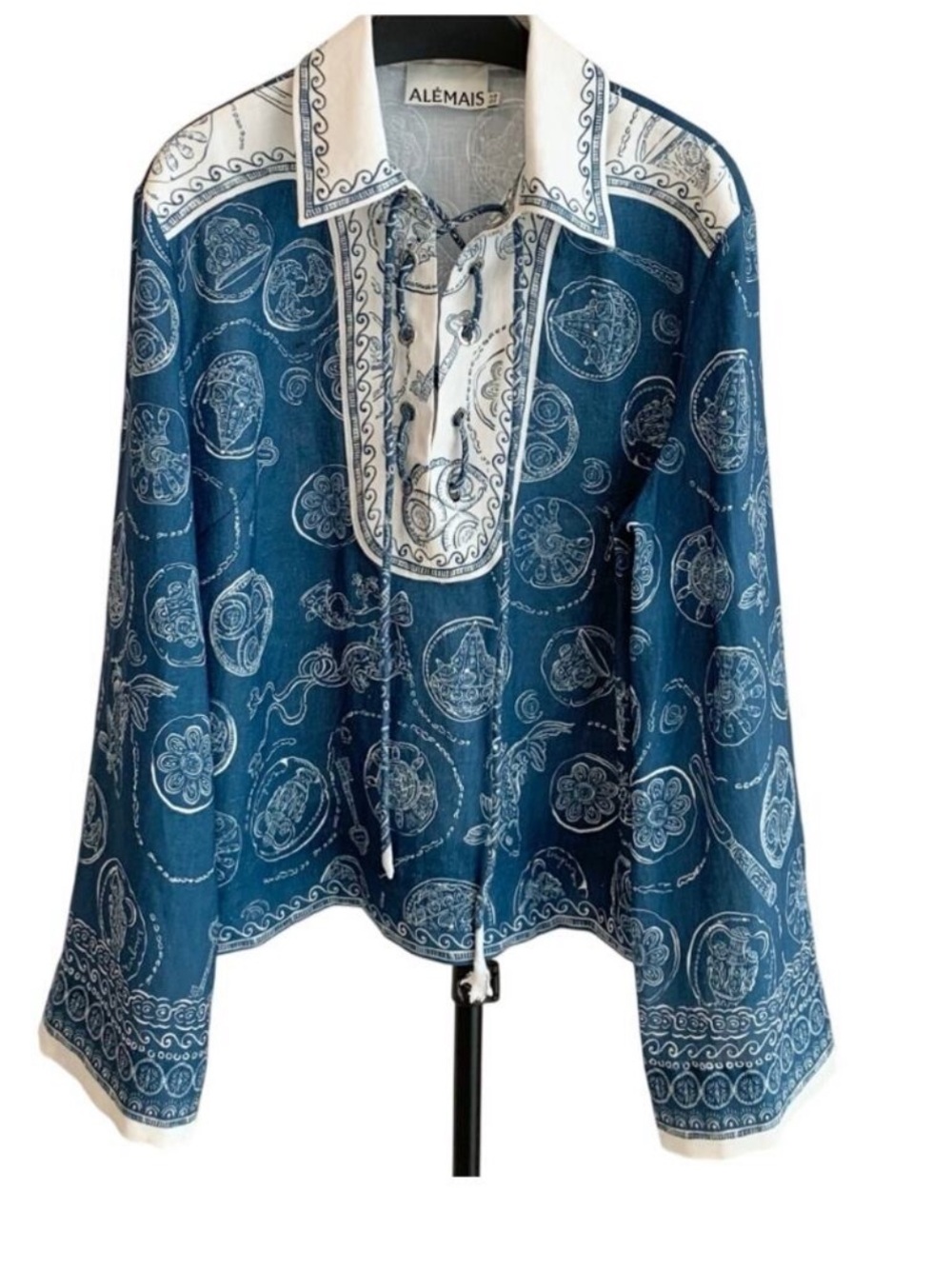 Alemais Lucky Lace Up Top in Blue